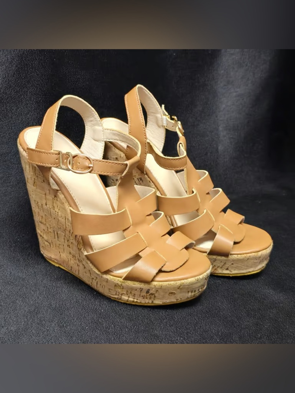 Time and Tru Tan Cork Platform Wedge Sandals